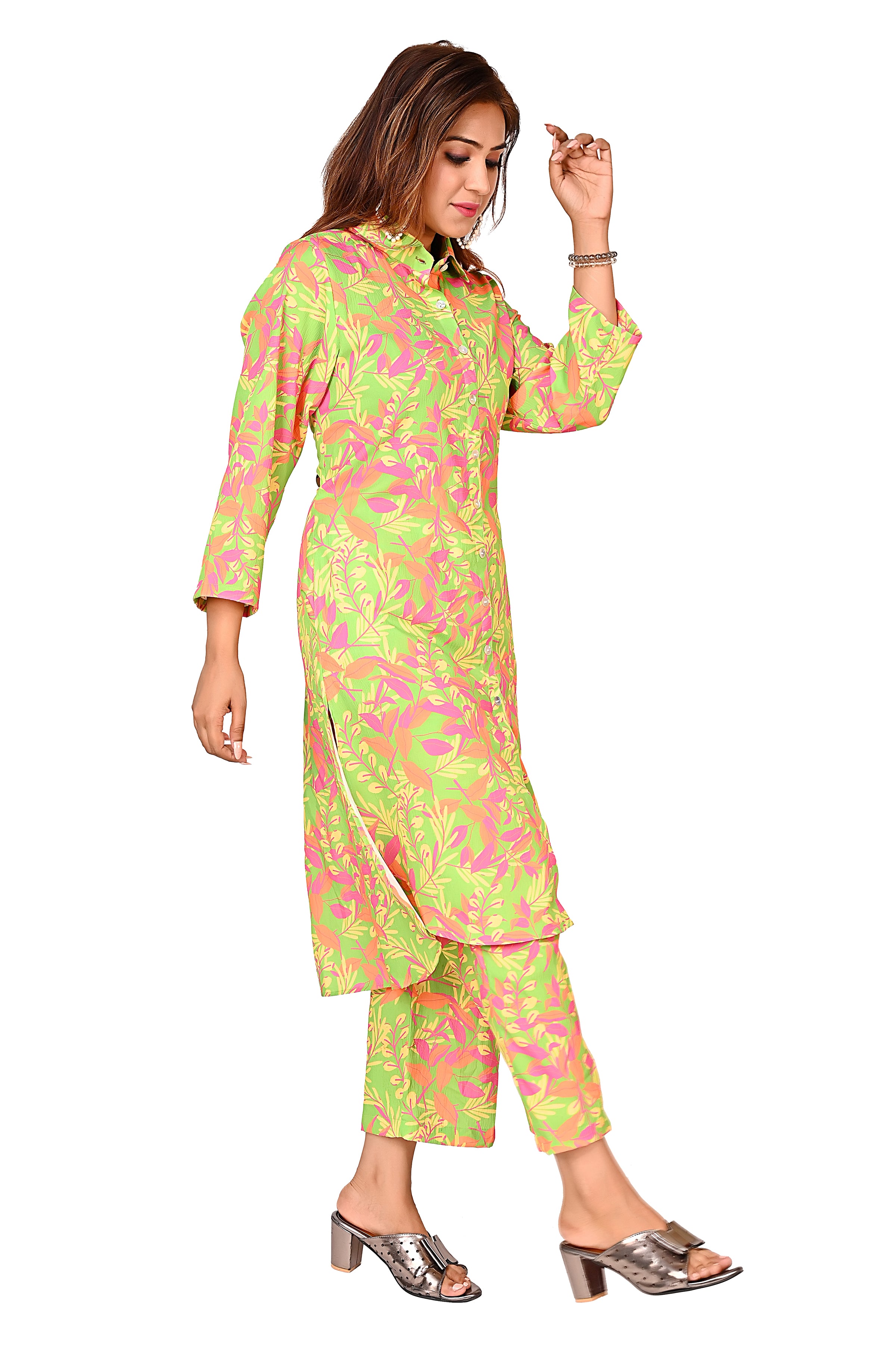 Green Printed Straight Kurta Pant Set