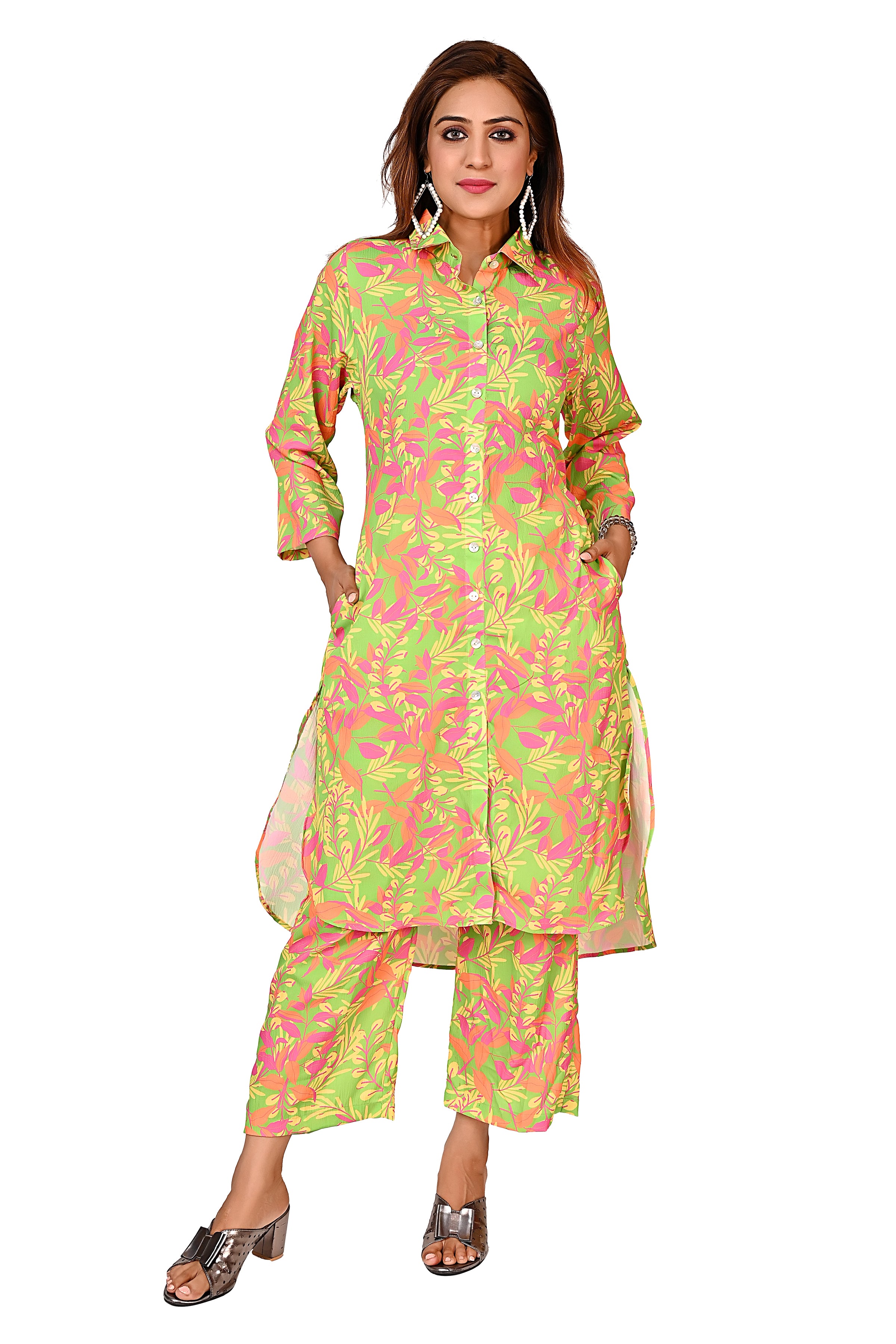 Green Printed Straight Kurta Pant Set