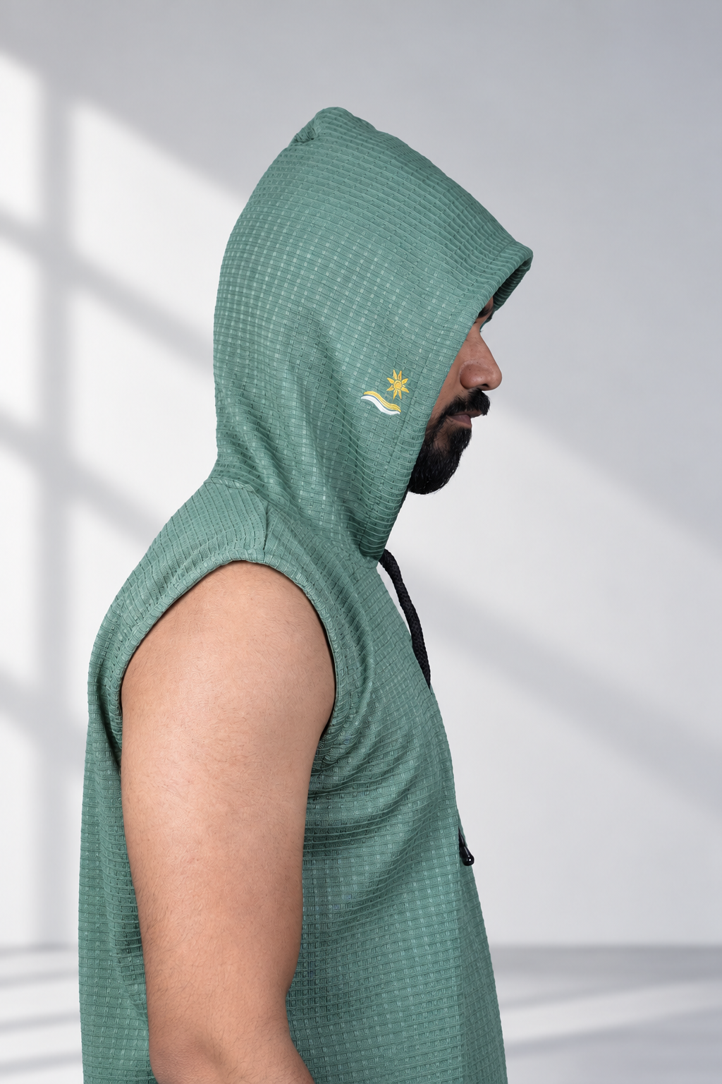Men’s Sage Green Graphic Print Sleeveless Hoodie