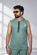 Men’s Sage Green Graphic Print Sleeveless Hoodie