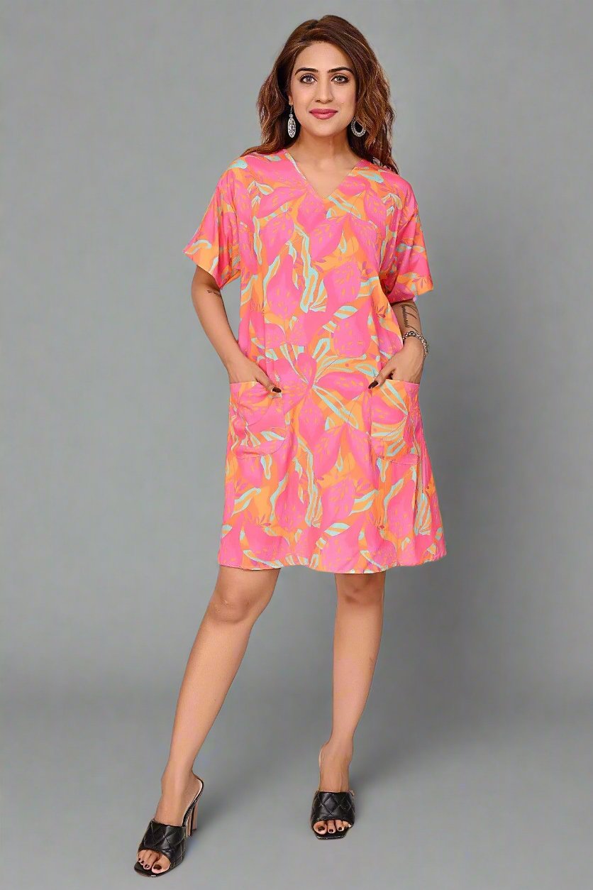 Premium Quality Digital Printed Tunic for Women in Pink Colour