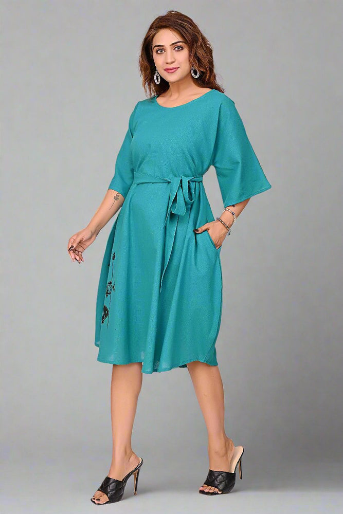 
                      
                        Premium Quality Cotton Slub Tunic Dress for Women in Teal Blue Colour
                      
                    