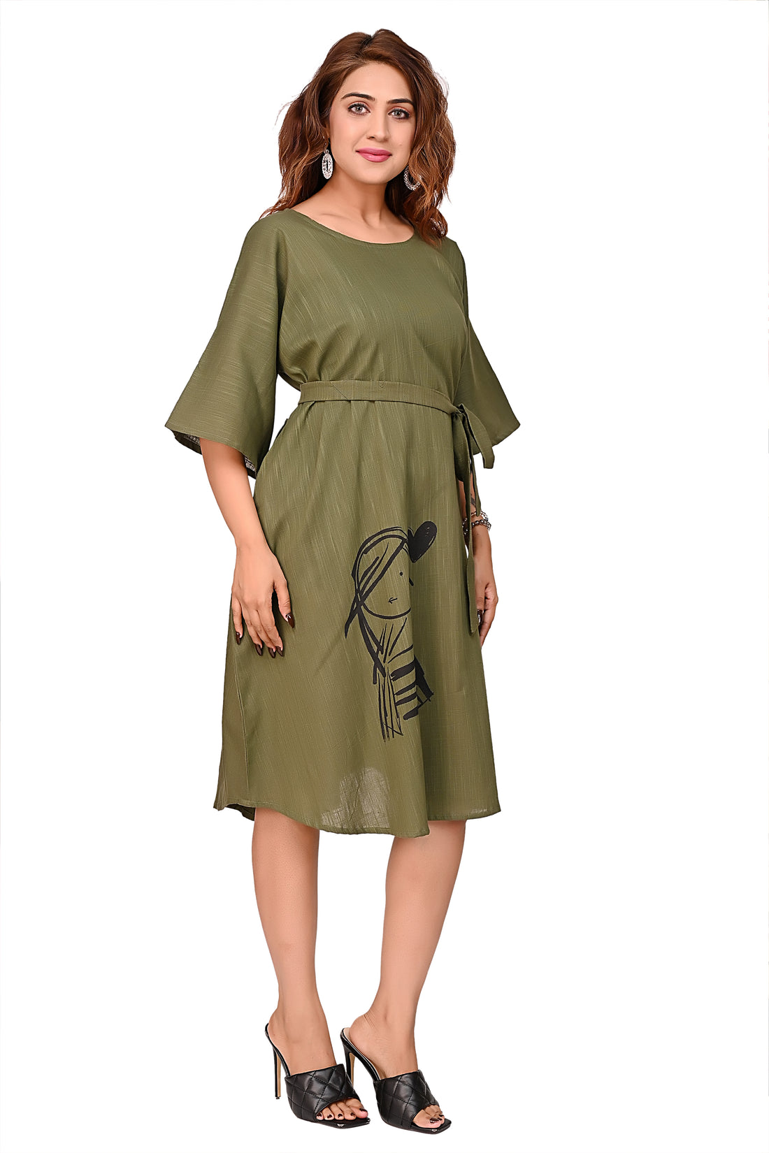 Nirmal online Premium Quality Cotton Slub Tunic Dress for Women in Olive Green Colour