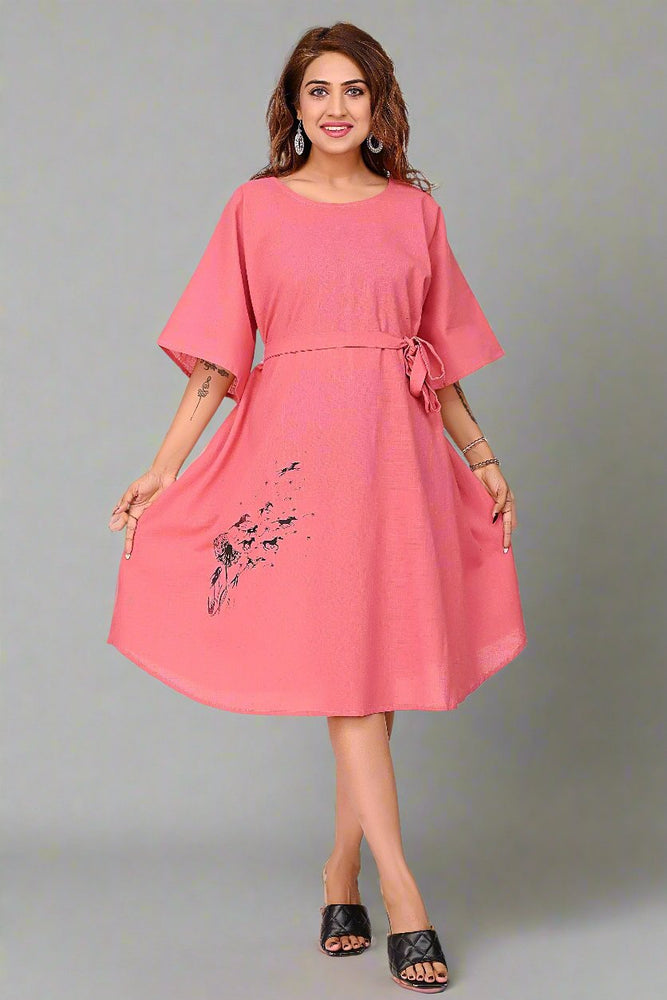 
                      
                        Premium Quality Cotton Slub Tunic Dress for Women in Coral Pink Colour
                      
                    