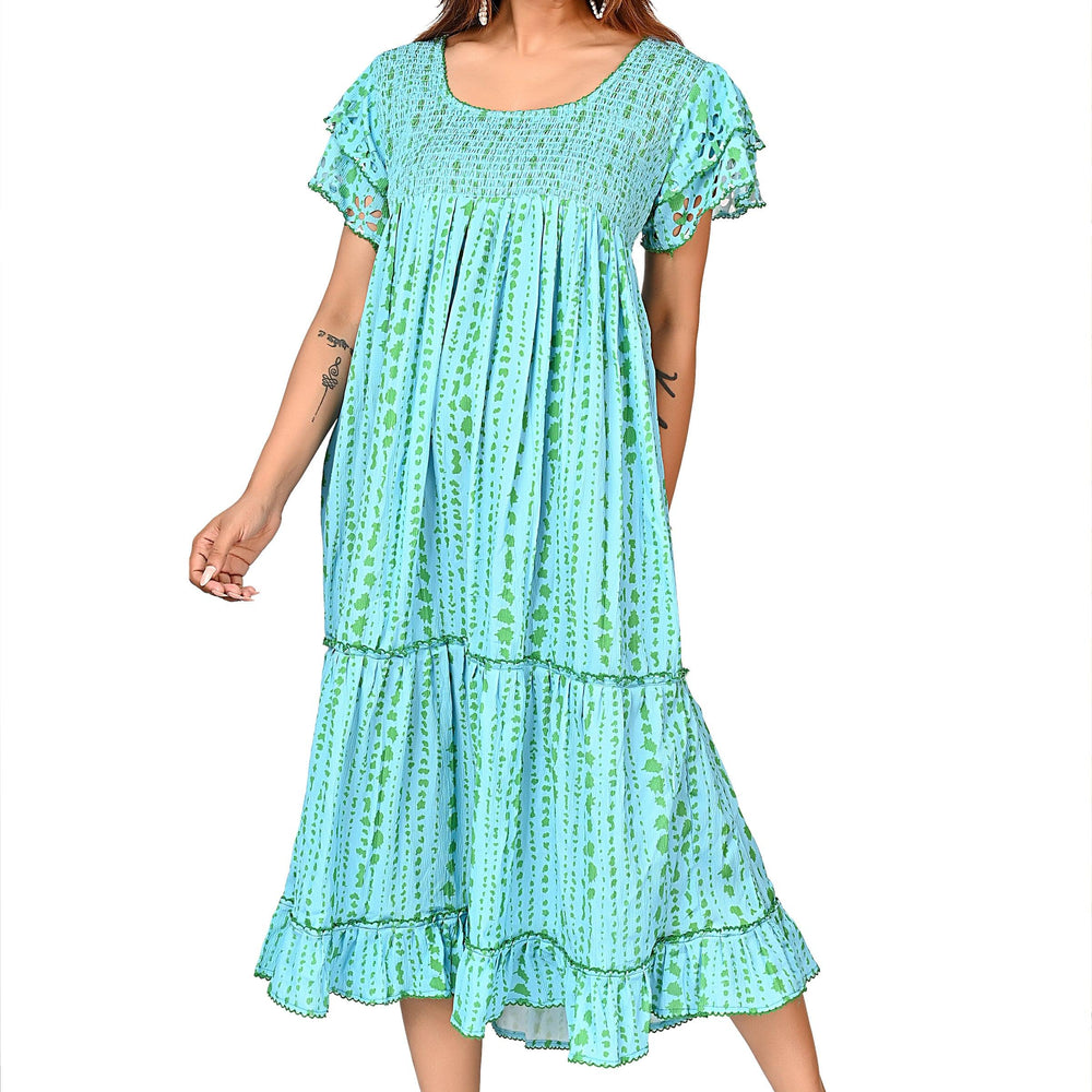 
                      
                        Premium Quality Off Shoulder Dress for Women in Aqua Blue Colour Print Plus Size
                      
                    
