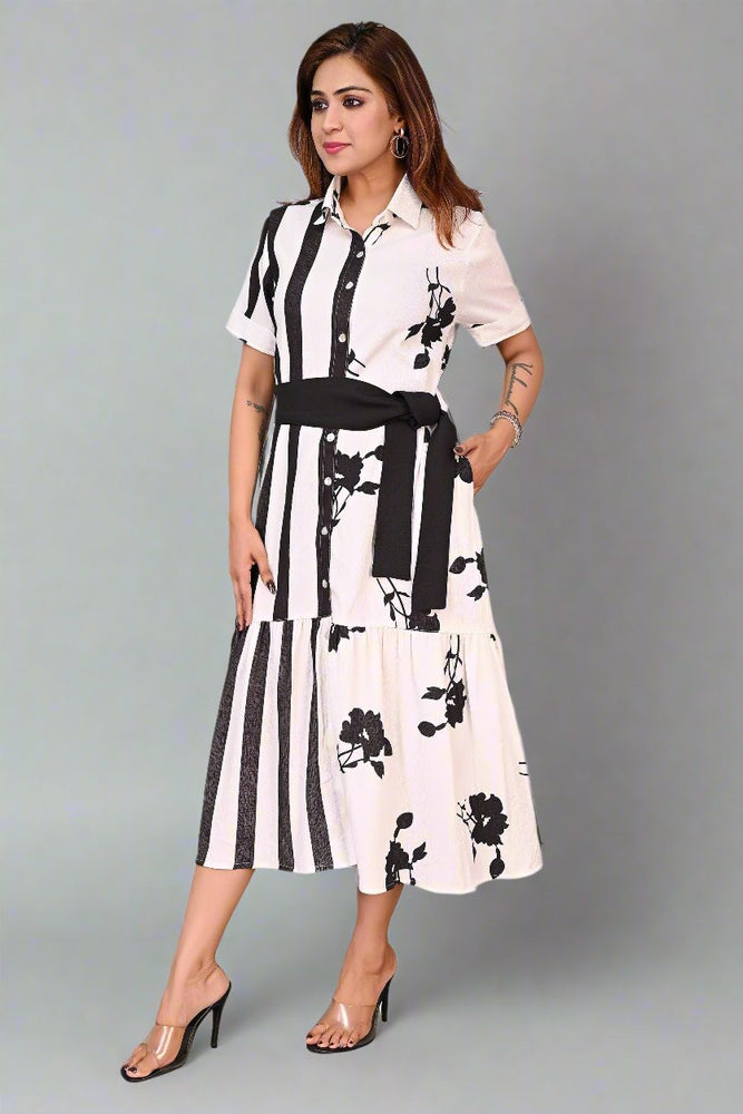 Premium Quality Digital Printed Tunic Dress for Women in Black & White Colour