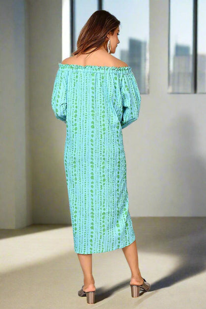 Aqua Breeze Off Shoulder Dress