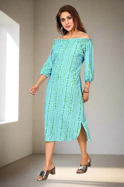 Aqua Breeze Off Shoulder Dress