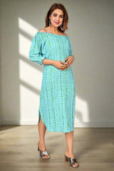Aqua Breeze Off Shoulder Dress