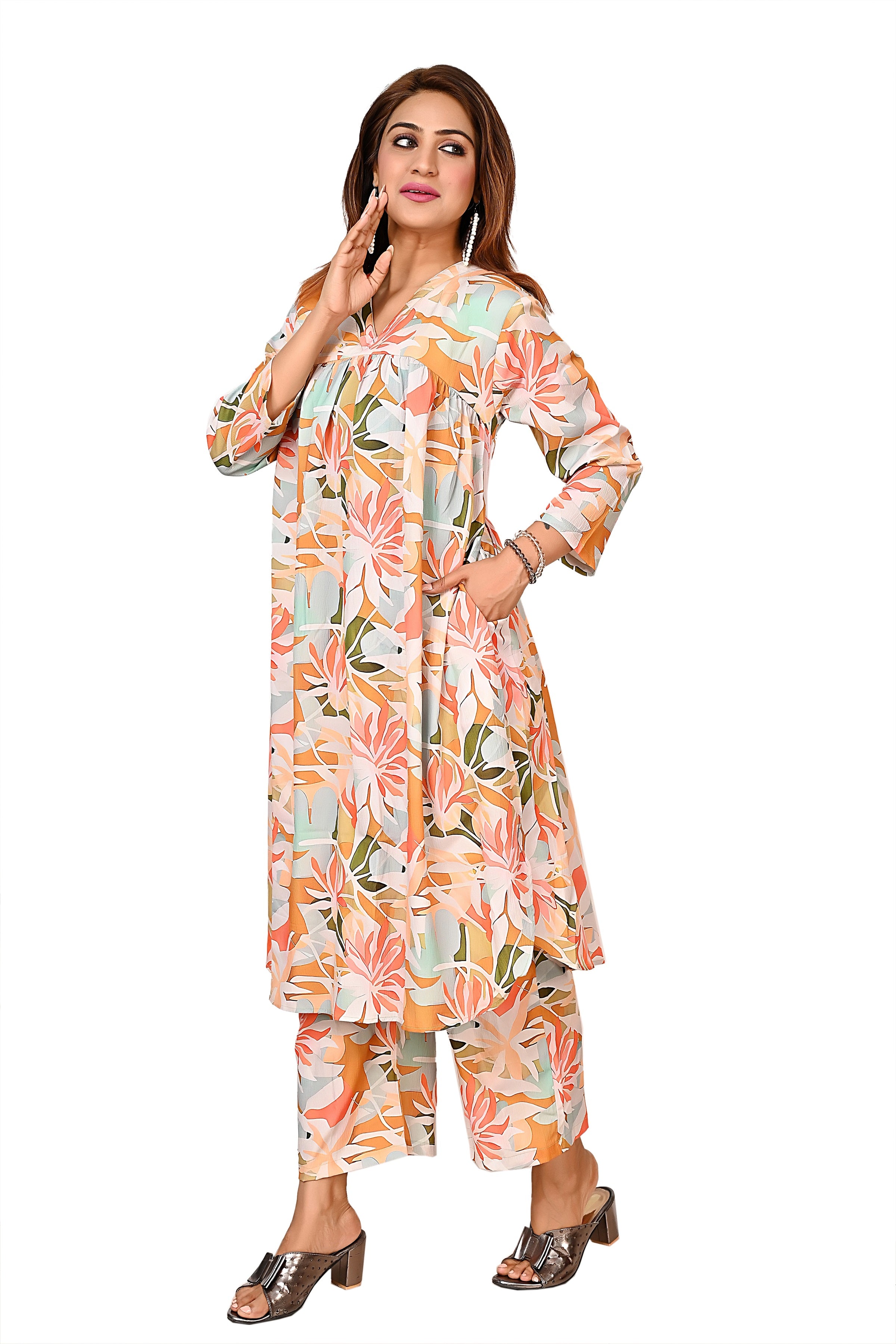 Pastel Printed A-Line Kurta Pant Set