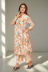 Premium Quality Cord Set  for Women in Peach Colour Print Plus Size