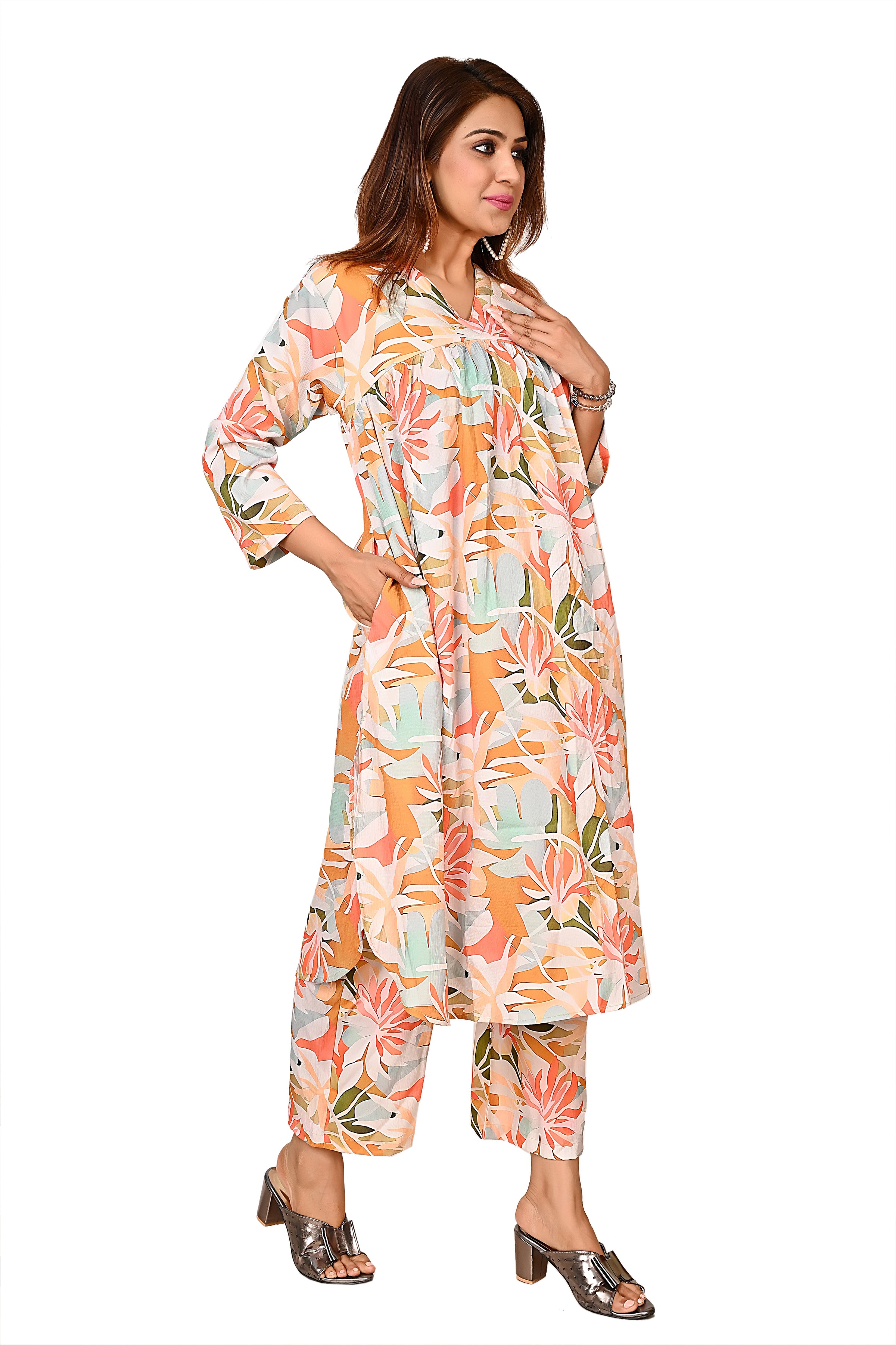 Pastel Printed A-Line Kurta Pant Set