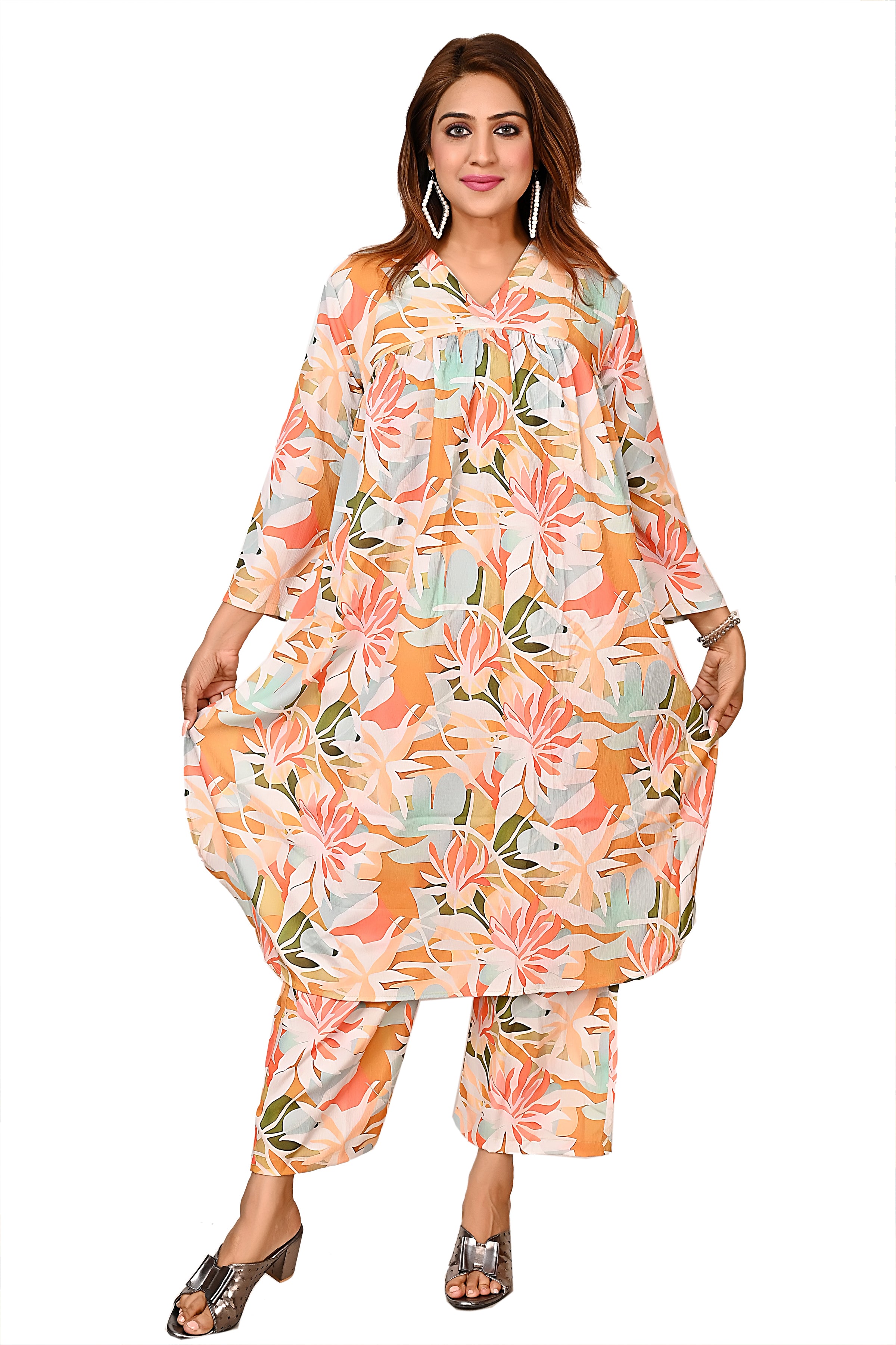 Pastel Printed A-Line Kurta Pant Set