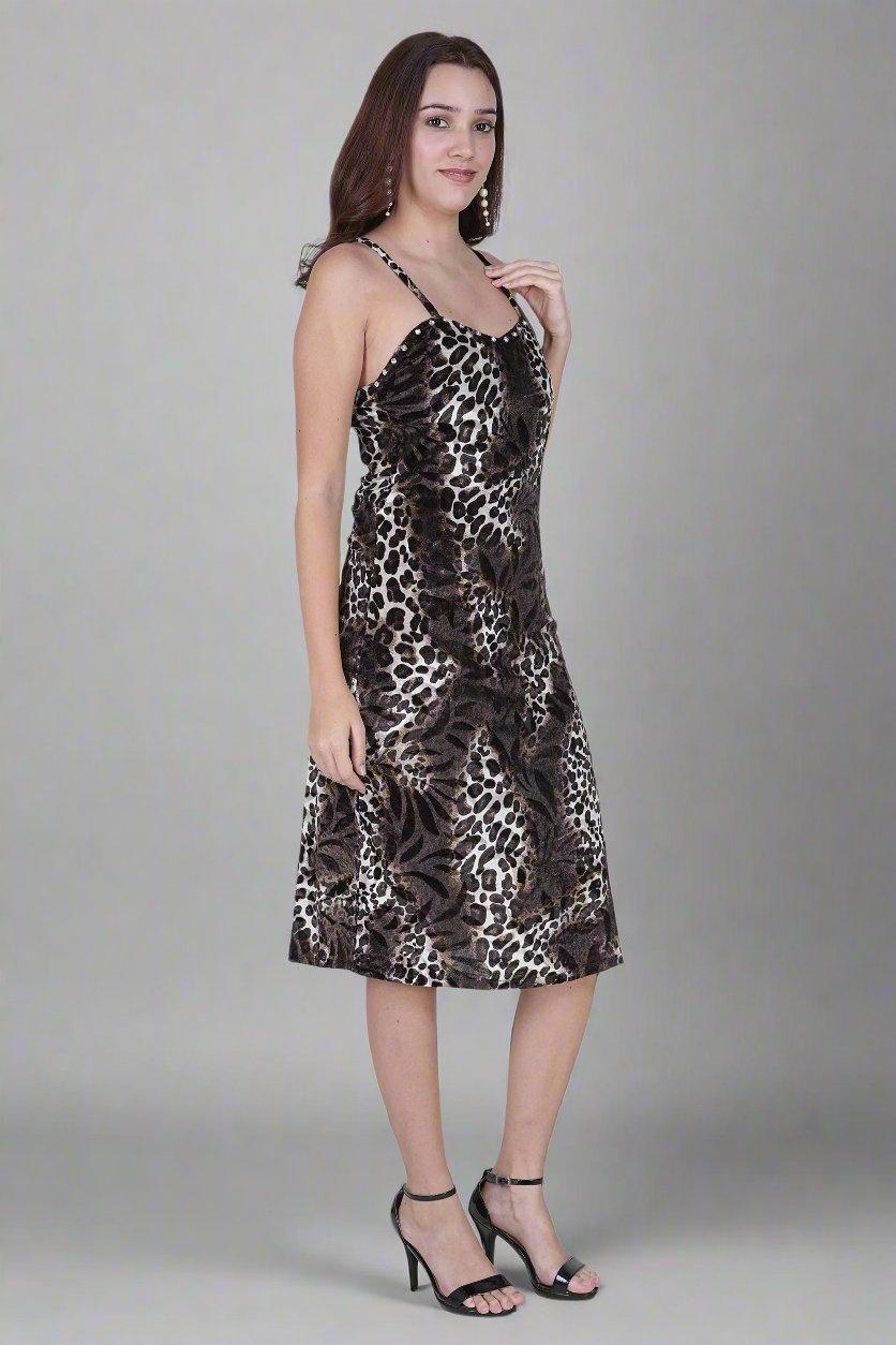 VELVET LEOPARD PRINT DRESS - Nirmal Online
