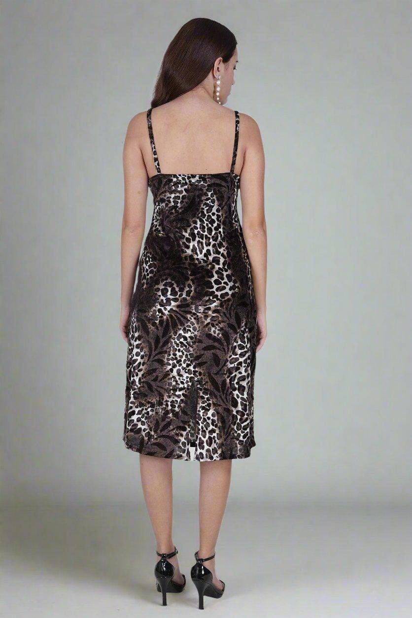 VELVET LEOPARD PRINT DRESS - Nirmal Online