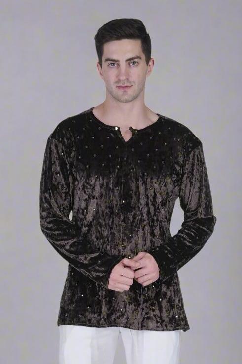 
                      
                        Men’s Velvet Kurta with Floral Embroidery and Sequins
                      
                    