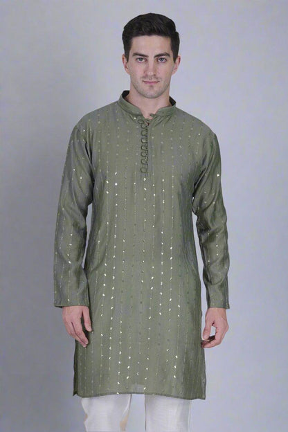 traditional olive color kurta for men