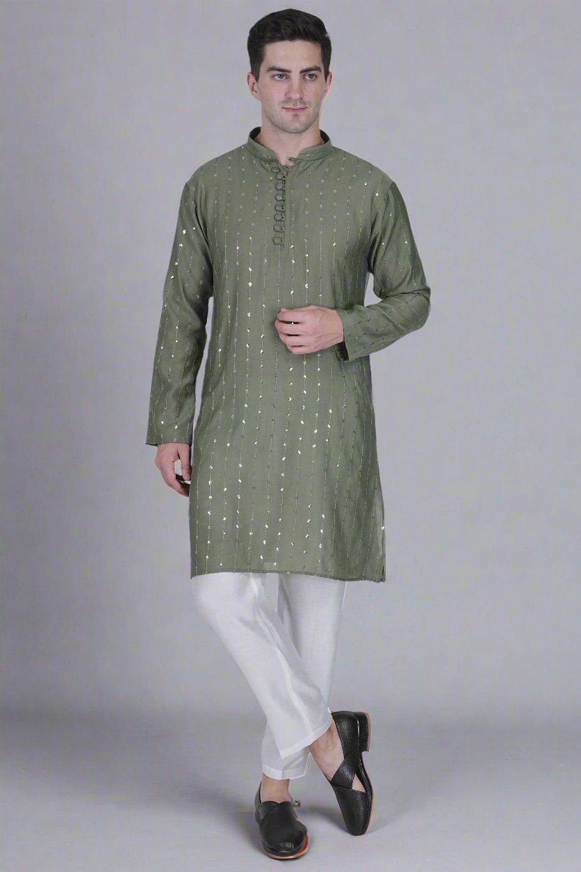 traditional olive color kurta for men