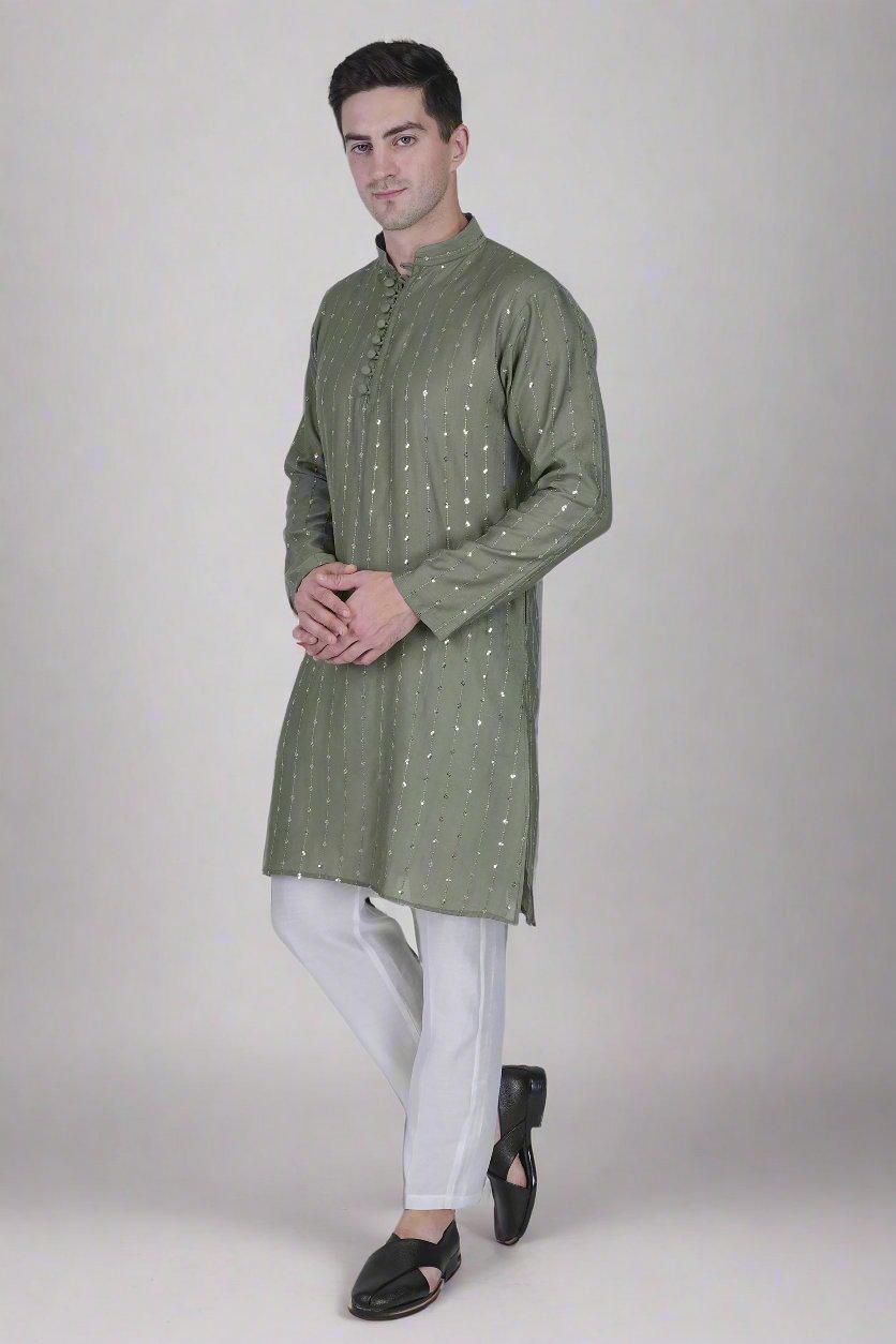 traditional olive color kurta for men