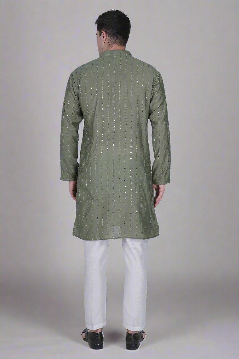 traditional olive color kurta for men