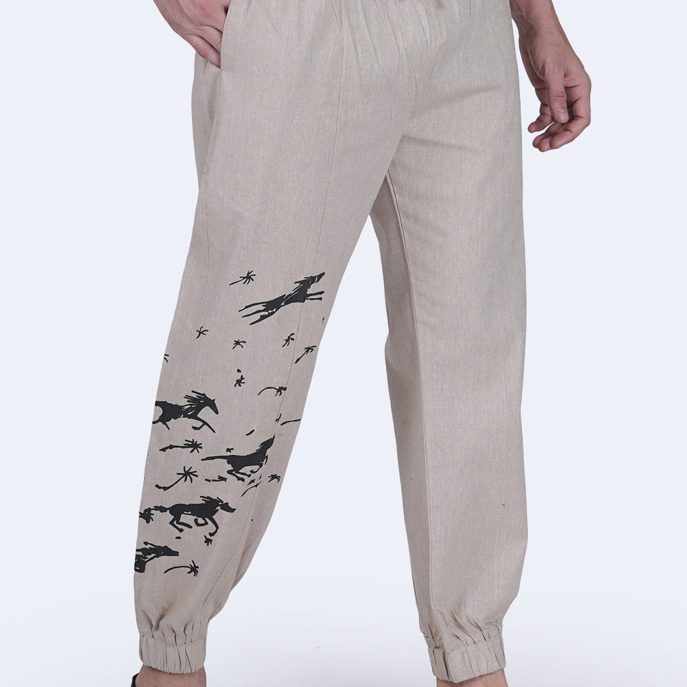 
                      
                        Beige Cotton Linen Touch Men's Pajama Pant With Horse Print
                      
                    