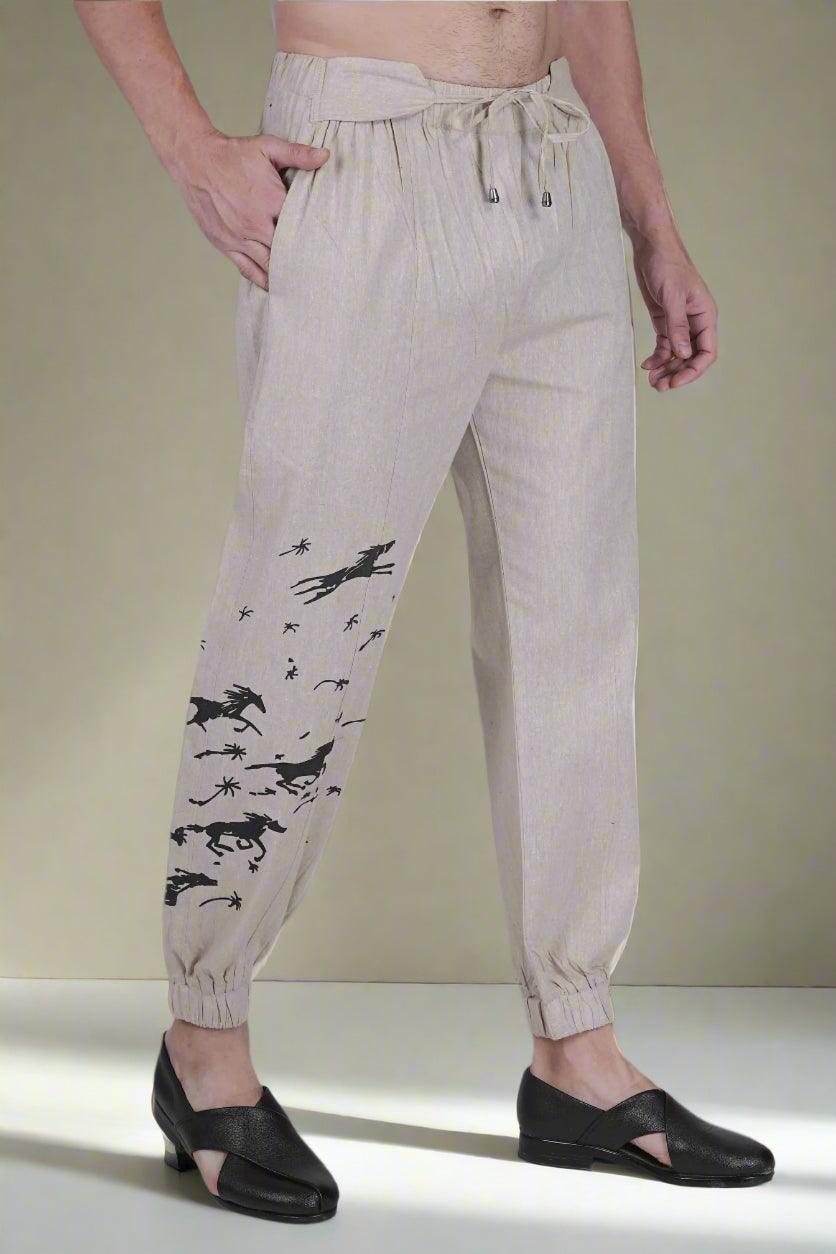 beige horse print men's pajama