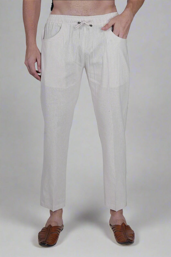 White Cotton linen touch Men's Pajama Pant