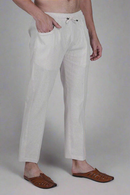 White Cotton linen touch Men's Pajama