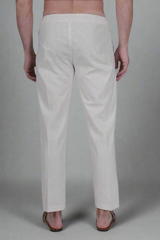 White Cotton linen touch Men's Pajama