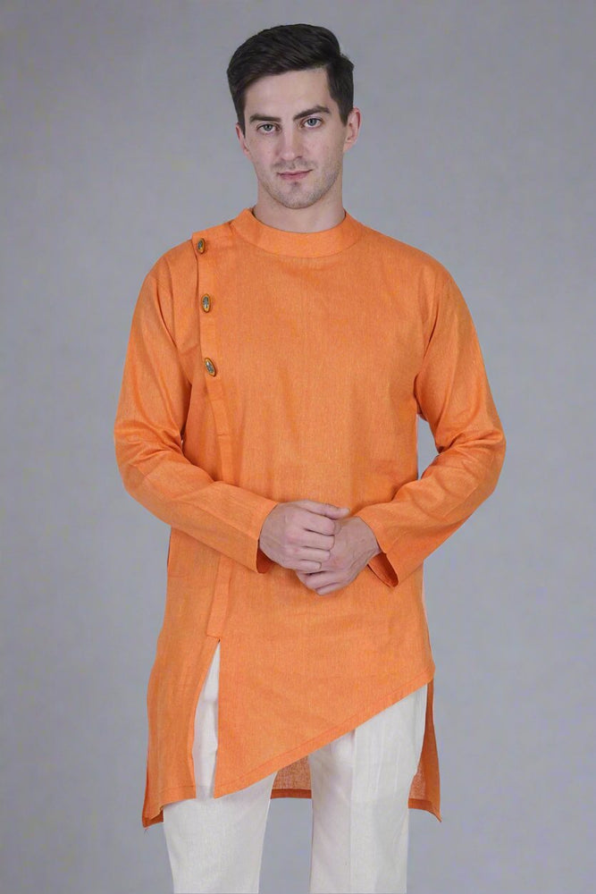 
                      
                        Orange cotton linen touch Men's Kurta
                      
                    