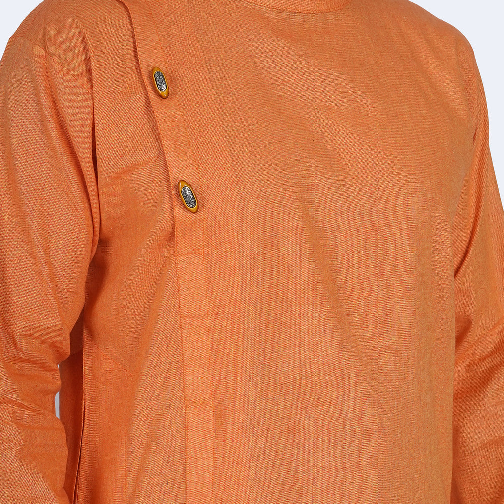 
                      
                        Orange cotton linen touch Men's Kurta & White Cotton linen touch Pajama Pant Set
                      
                    