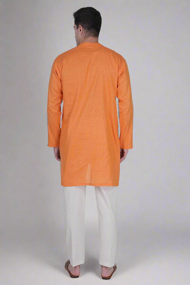 
                      
                        Orange cotton linen touch Men's Kurta & White Cotton linen touch Pajama Pant Set
                      
                    