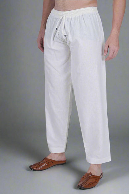 White Cotton Linen blend Men's salwar Pajama
