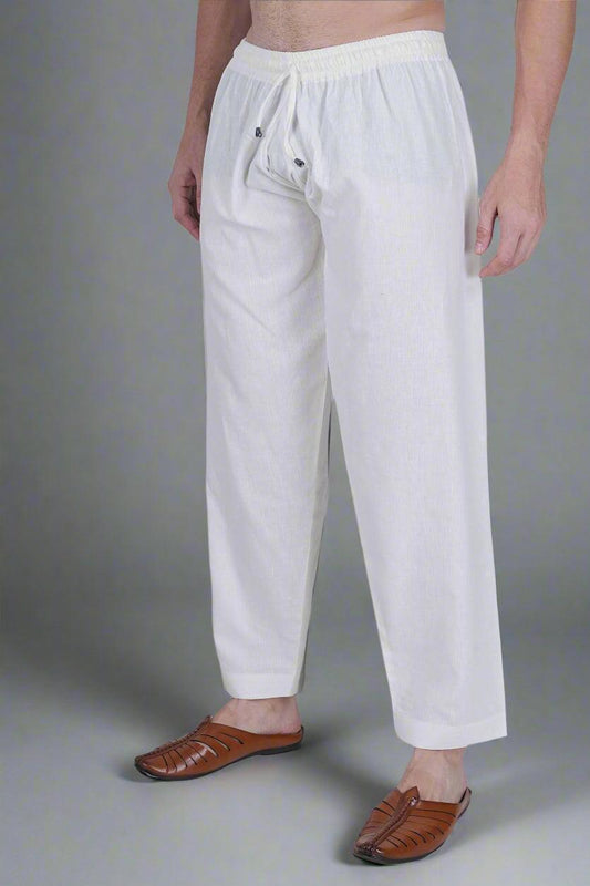 White Cotton Linen blend Men's salwar Pajama