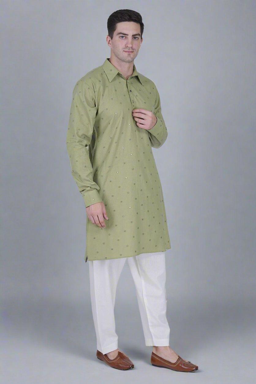 olive aura kurta for men