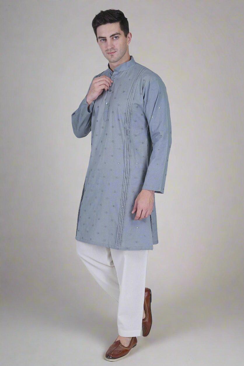 elegant silver festive kurta for men