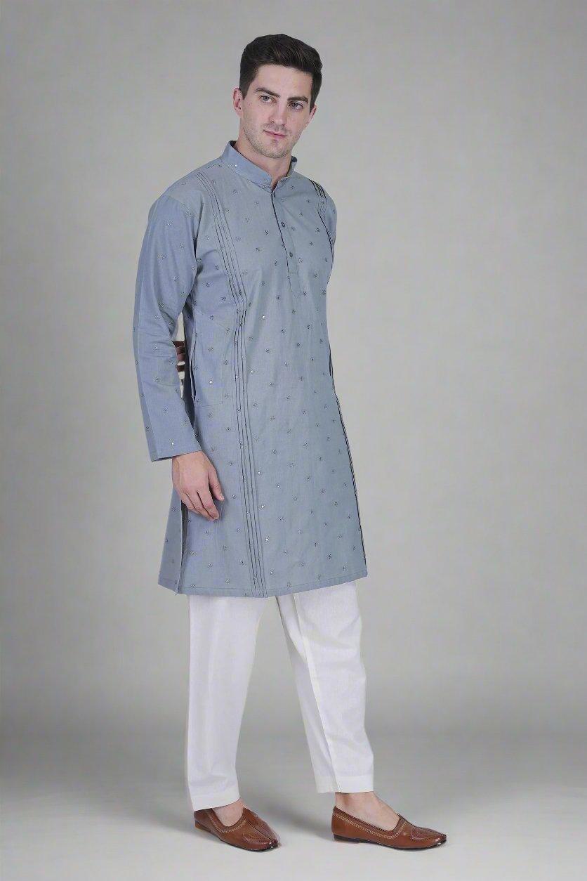 elegant silver festive kurta for men