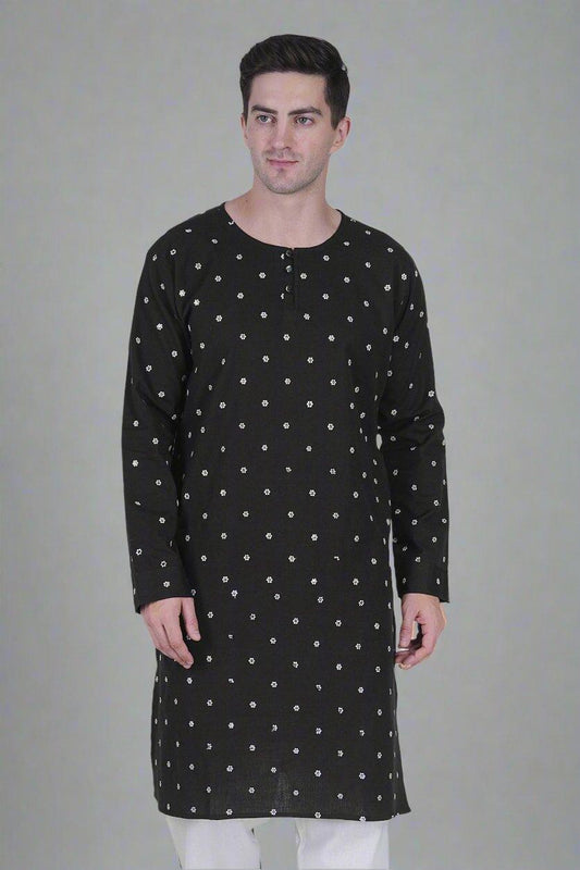 heritage black bloom kurta for men