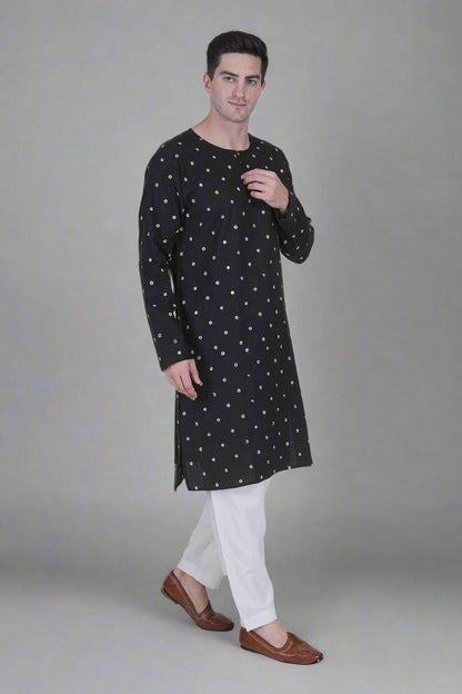 heritage black bloom kurta for men