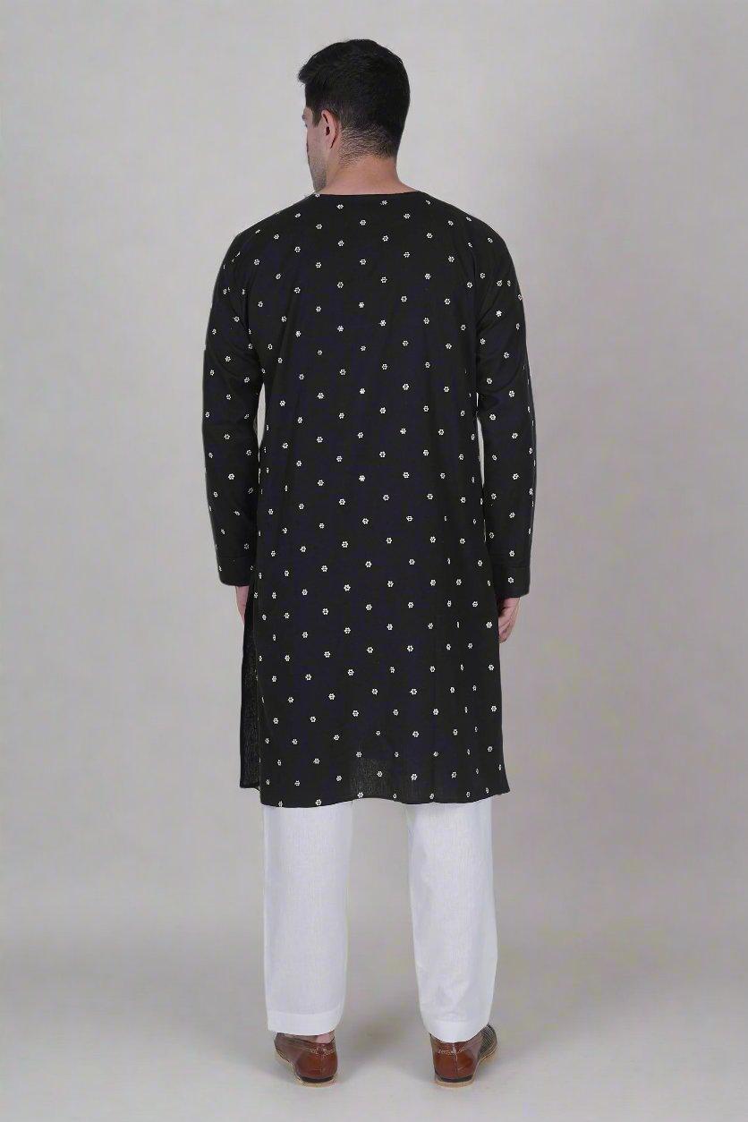 heritage black bloom kurta for men