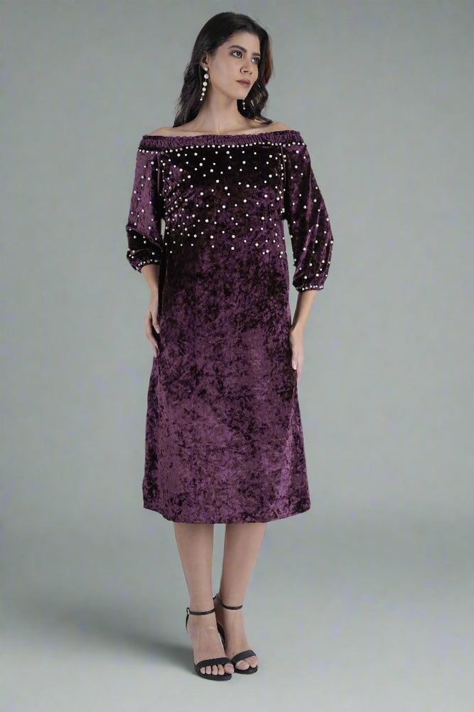 Pearl-Studded Velvet Royalty Dress