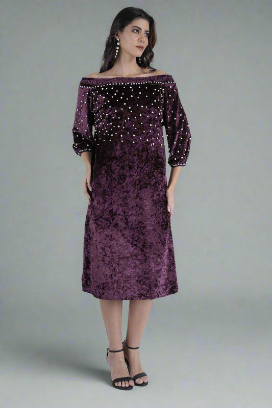 Pearl-Studded Velvet Royalty Dress