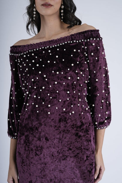 Pearl-Studded Velvet Royalty Dress