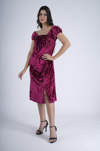 Berry Off-Shoulder Velvet Dress