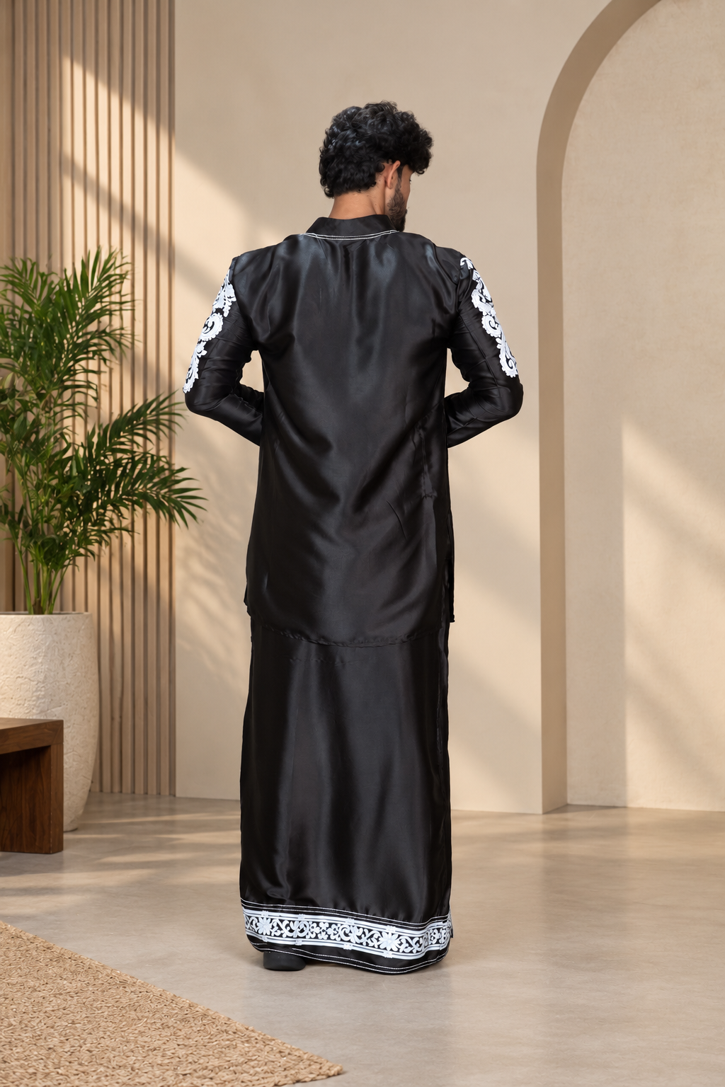 Noir Baroque Satin Silk Pajama Lungi Black