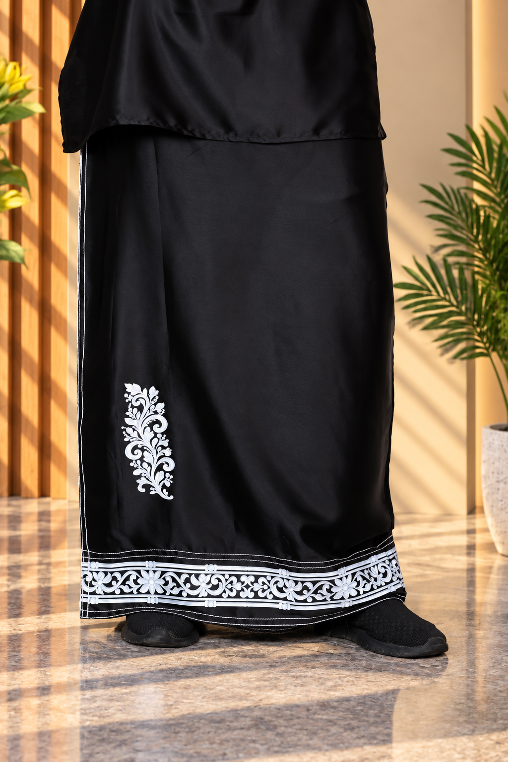 Noir Baroque Satin Silk Pajama Lungi Black