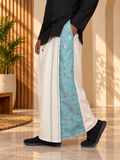 Men Beige Color  Pajamalungi With Sea Blue Sequence Embroidery Panel