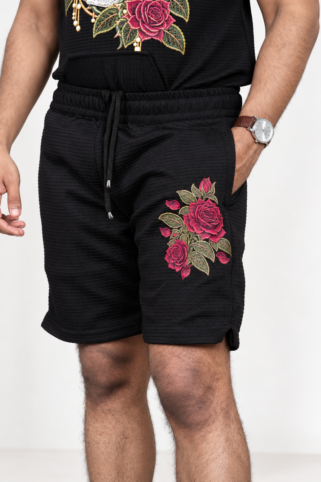 Men’s Black Rose Graphic Shorts