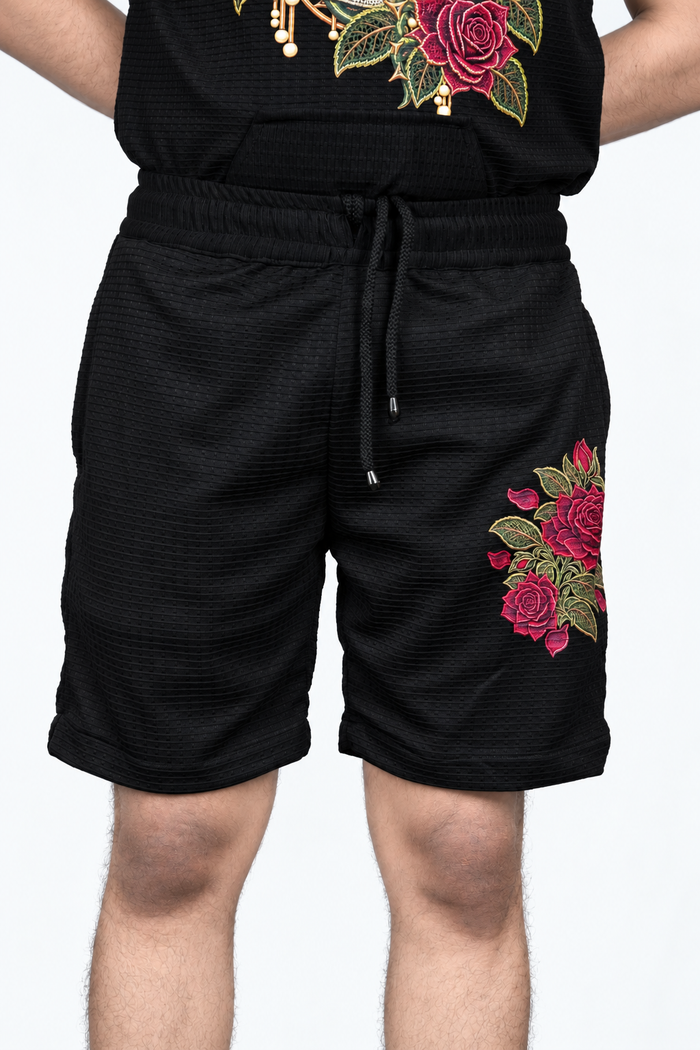Men’s Black Rose Graphic Shorts