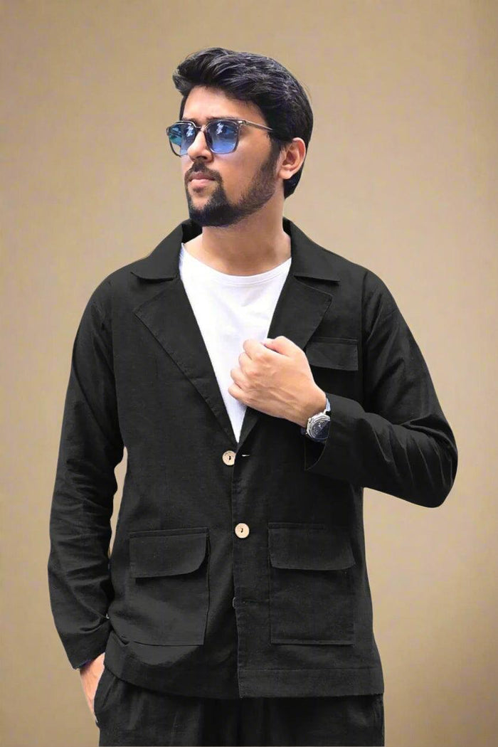 Black Cotton Blazer - Nirmal Online